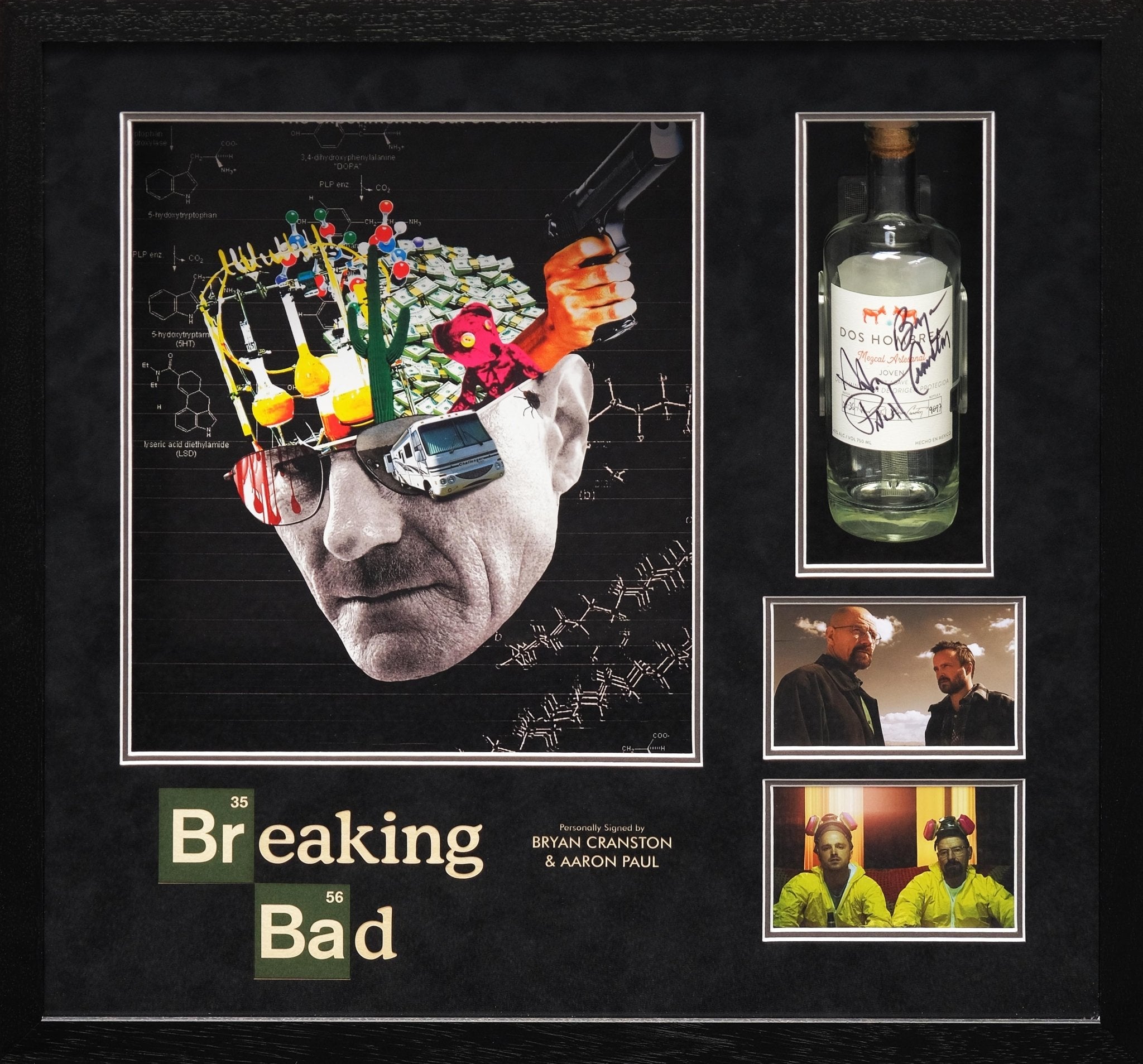 Bryan Cranston and Aaron Paul Signed Breaking Bad Tequila Bottle Framed Display - Memorabilia Framers Shop